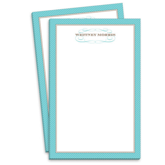 Blue Diagonal Striped Border with Name Fleurish Notepads